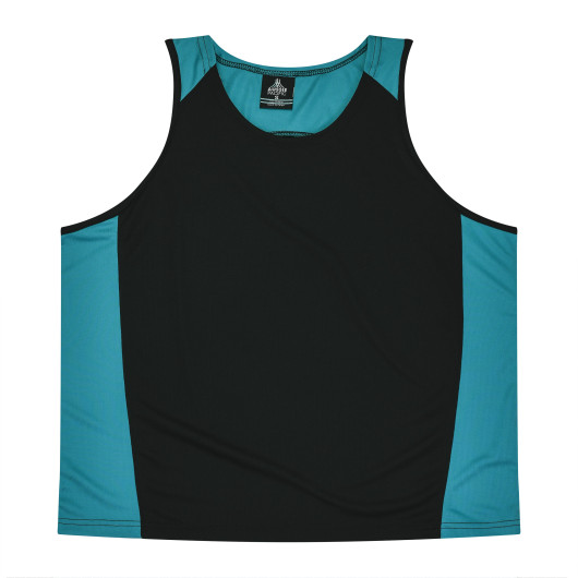 Mens Premier Sports Singlets Black Teal